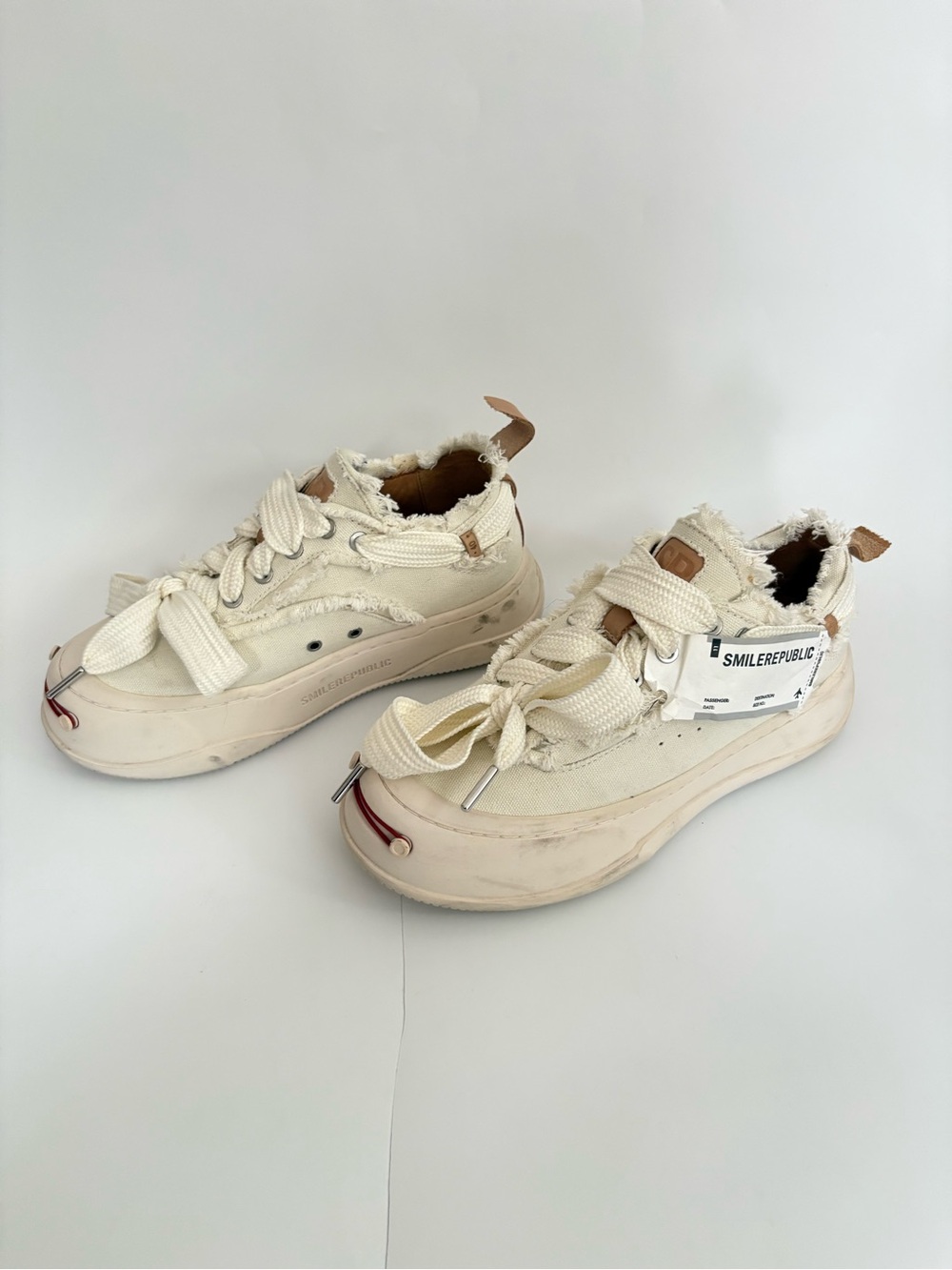 Smilerepublic Distressed Lace Up Leather and Canvas Platform Sneakers